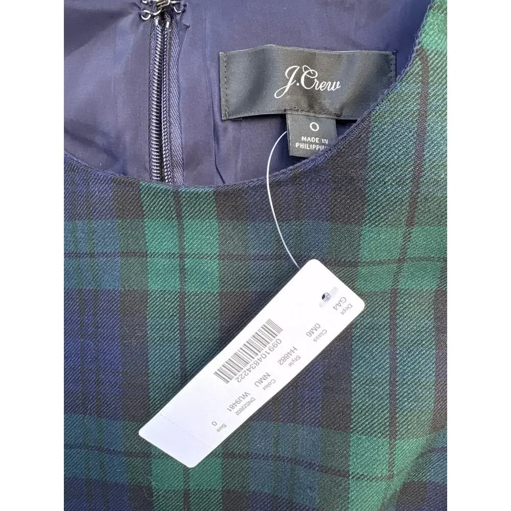 J.Crew Wool Plaid Sheath Dress Size 0 New with Tags